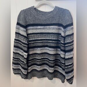 EUC Wool/Alpaca Blend Striped Sweater with Balloon Sleeves